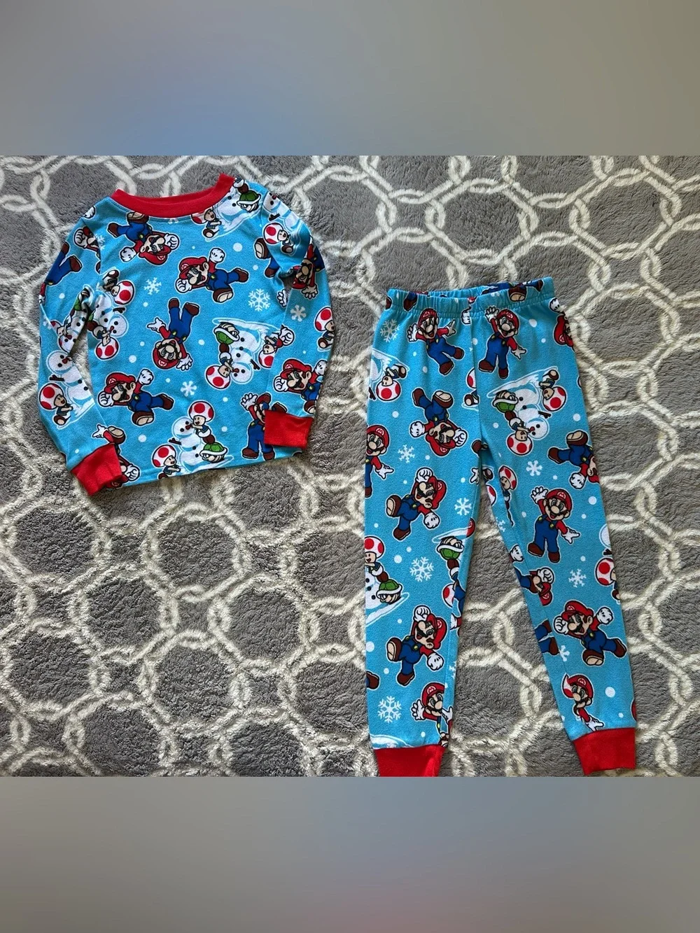 Nintendo Blue Super Mario & Toad Kids Pajama Set with Red Trim Size 4